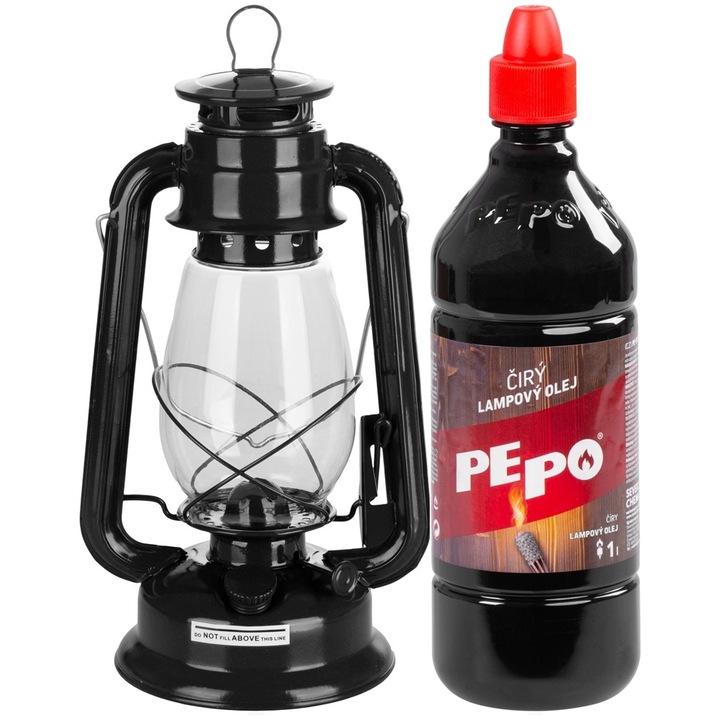 Lámpakészlet kanóccal + lámpaolaj 1l, fekete színű, magassága 30cm