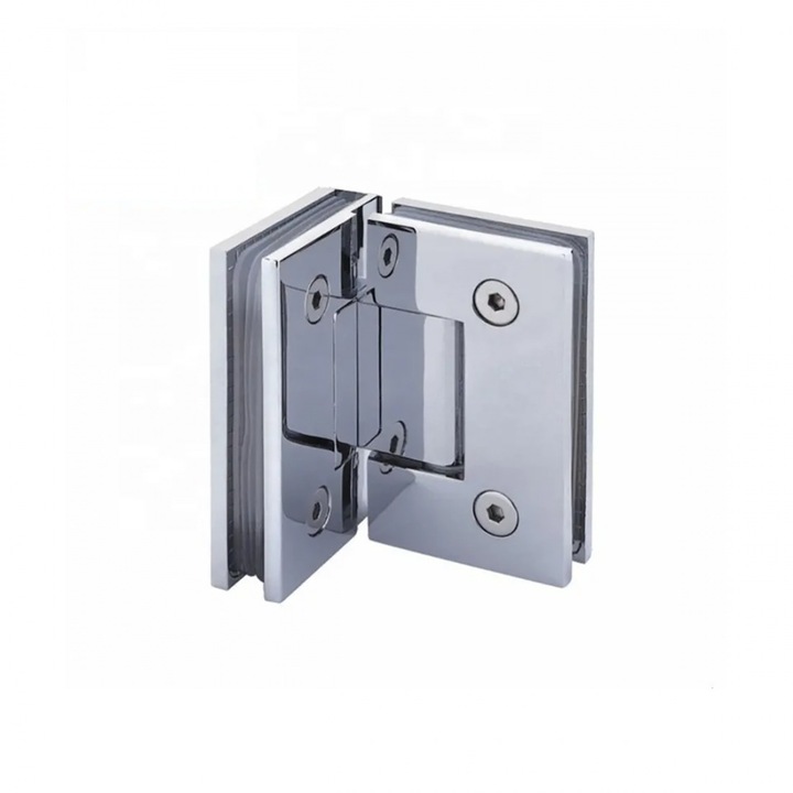 Balama usa sticla cabina dus, inox, EmaConstruct, prindere sticla-sticla 90 grade, finisaj lucios