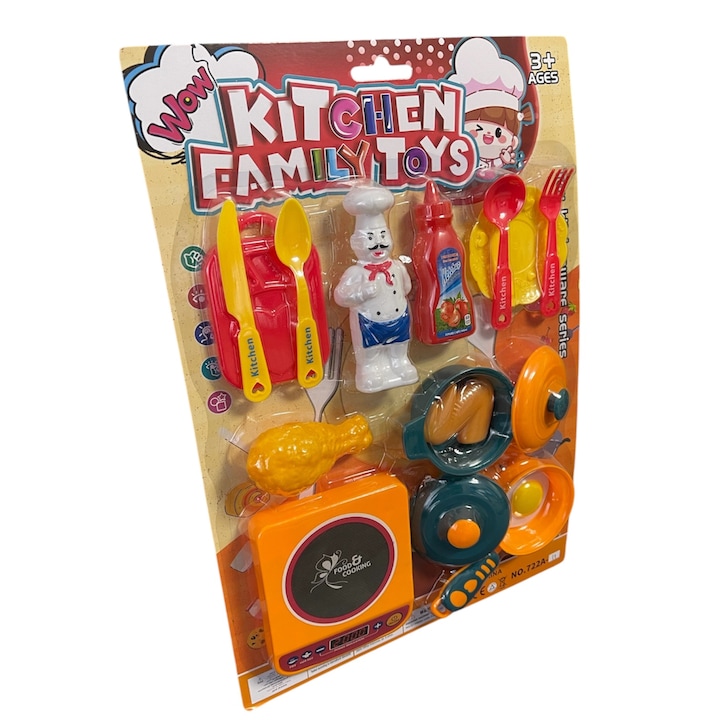 Gyerek konyhai játékkészlet - Családi konyhai játékok - 12 db, többszínű, 3 év+, 42x29cm