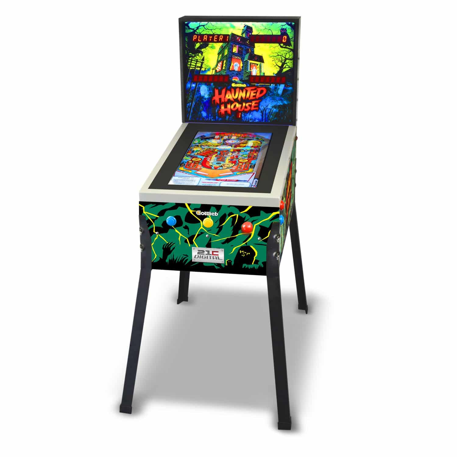 Masa digitala pinball flipper 10 jocuri ARCADE1UP, ToyShock - Haunted House, display LCD 24", iluminare panou, difuzor extern dual, ajustare volum, afisare scor, haptic touch flippers, feedback autentic, picioare metalice ajustabile, multicolor