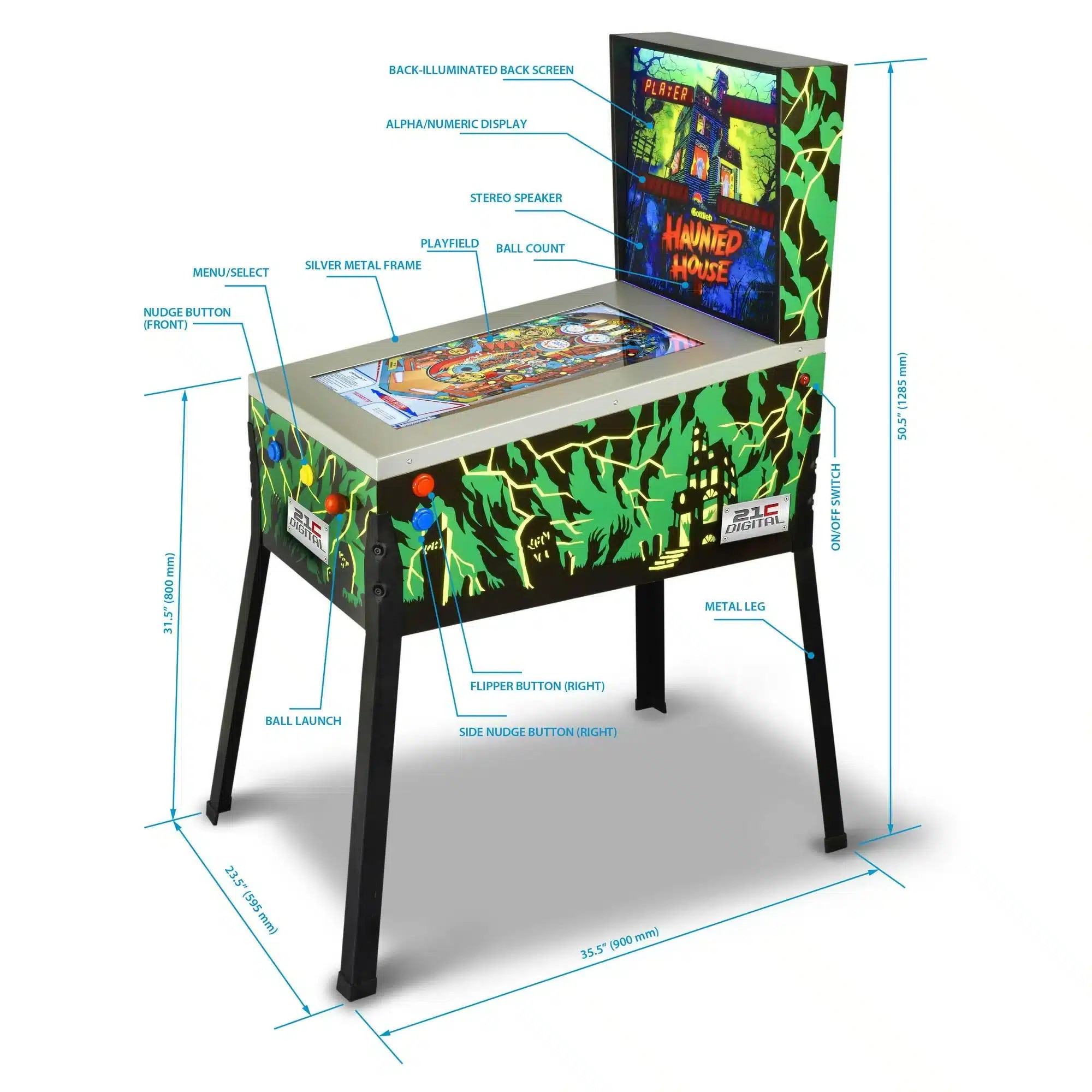 Masa digitala pinball flipper 10 jocuri ARCADE1UP, ToyShock - Haunted House, display LCD 24", iluminare panou, difuzor extern dual, ajustare volum, afisare scor, haptic touch flippers, feedback autentic, picioare metalice ajustabile, multicolor