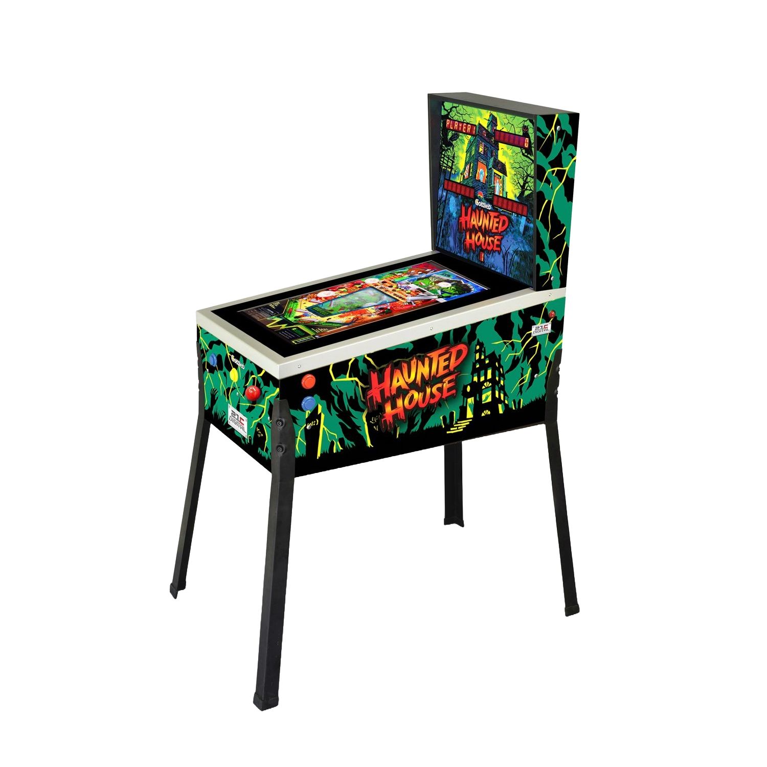 Masa digitala pinball flipper 10 jocuri ARCADE1UP, ToyShock - Haunted House, display LCD 24", iluminare panou, difuzor extern dual, ajustare volum, afisare scor, haptic touch flippers, feedback autentic, picioare metalice ajustabile, multicolor
