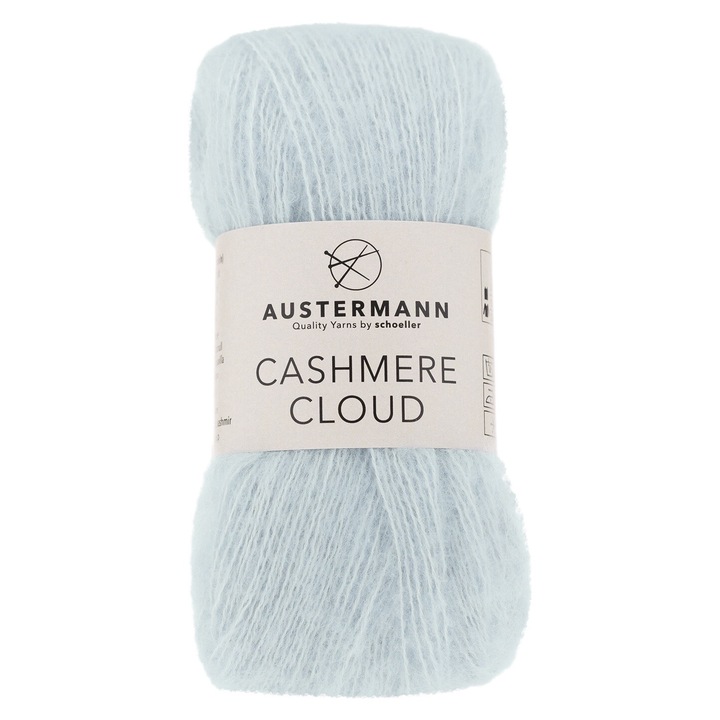 Szuperfinom gyapjú fonal 20% kasmírral, Austermann Cashmere Cloud 180 m kötéshez és horgoláshoz, jégkék