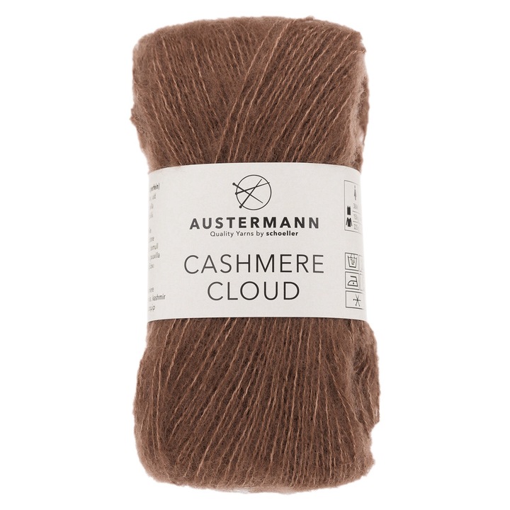 Szuperfinom gyapjú fonal 20% kasmírral, Austermann Cashmere Cloud 180 m kötéshez és horgoláshoz, fahéjbarna