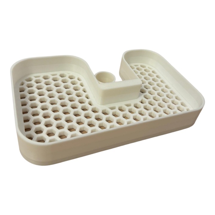 Etajera dus cu sistem de montare pe teava dusului, potrivita pentru teava cu diametru de 25mm, material plastic dur, culoare alba