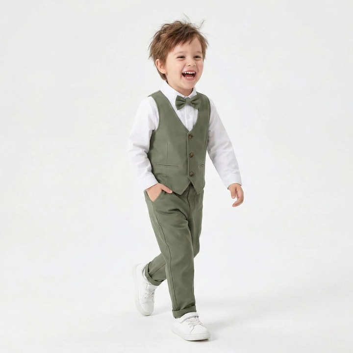 Costum elegant baieti, Kidohug, 4 piese, Verde masliniu