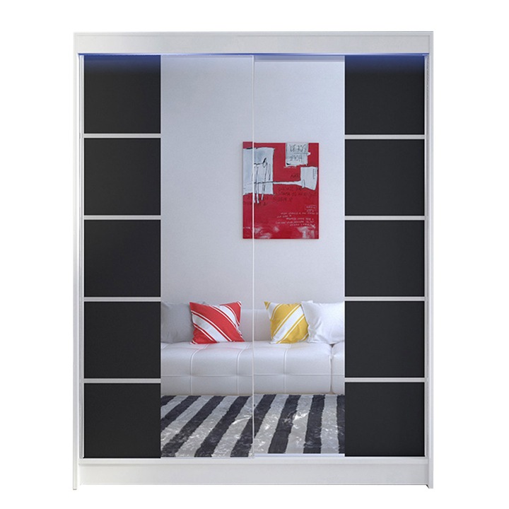 Dulap Belgia V cu LED, MIRJAN24, alb + negru, 58x150x200 cm