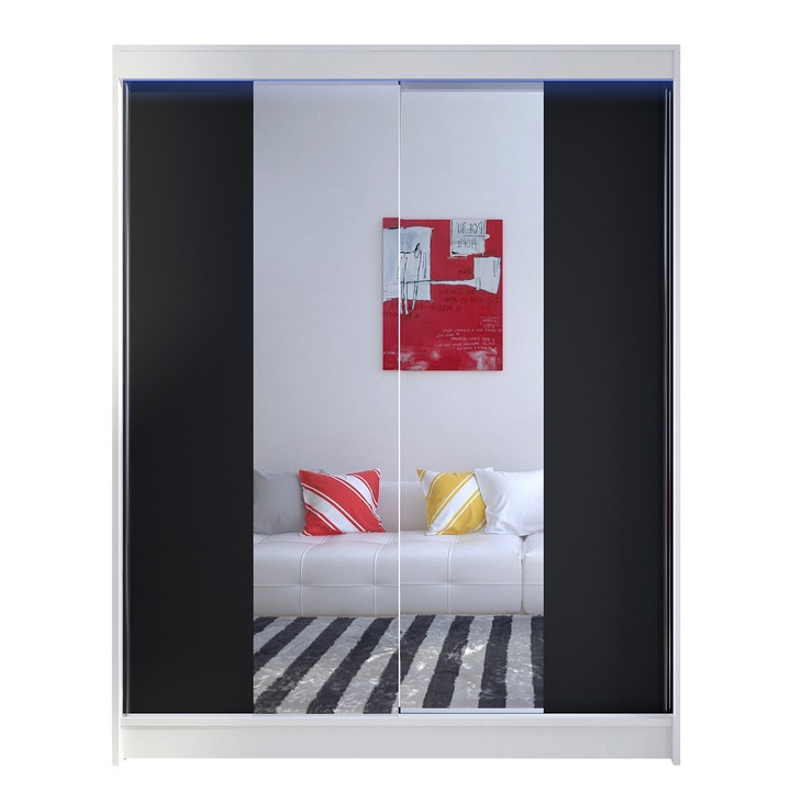 Dulap Belgia II cu LED, MIRJAN24, alb + negru, 58x150x200 cm