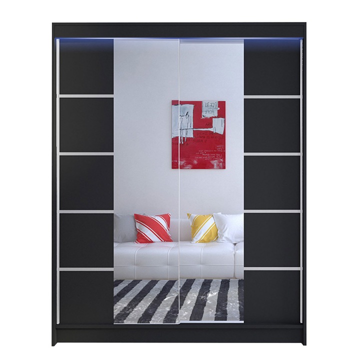 Dulap Belgia V cu LED, MIRJAN24, negru, 58x150x200 cm