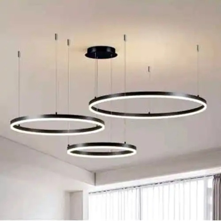 Lustra LED cu 3 tipuri de lumina si telecomanda, neagra, rotunda, 145W, intensitate reglabila, lumina rece/neutra/calda, 60x60x100cm, IP21, suspendata, montaj tavan, LED CONCEPT