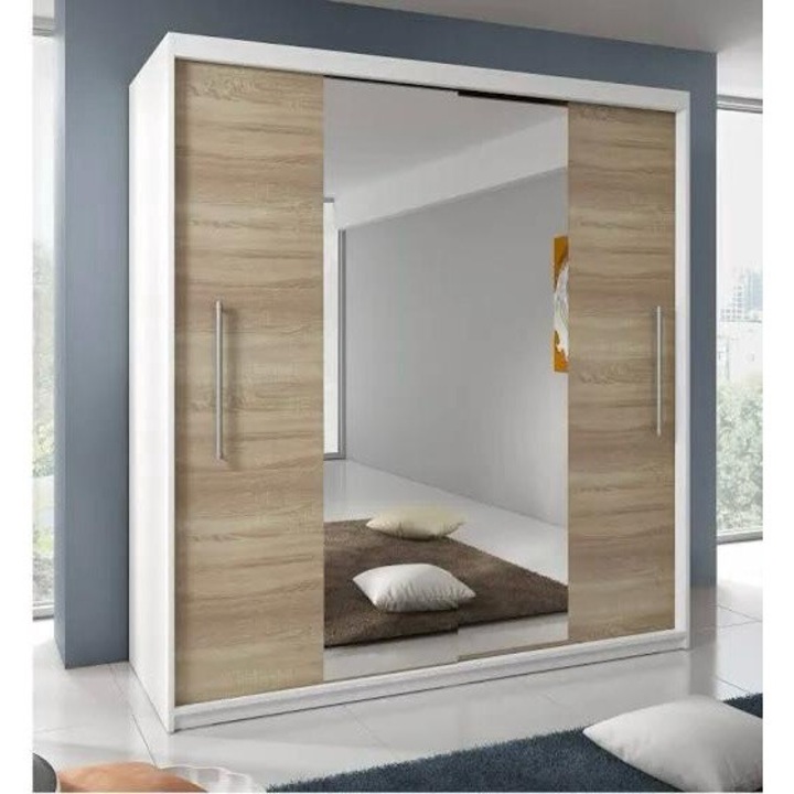 Dressing Alex, 180Lx60x200H, cu oglinda, Alb-Sonoma, Pal 18 mm