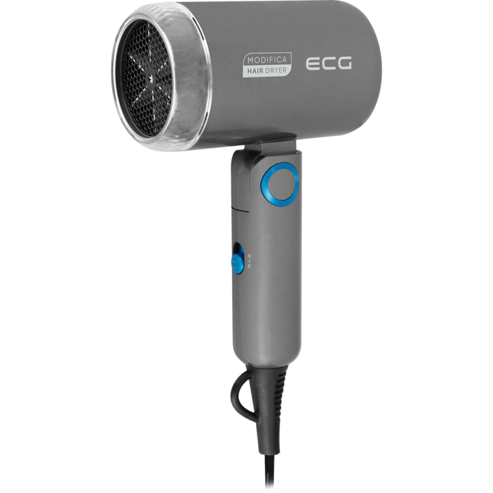 Uscator de par pentru voiaj ECG Grigio Piccolo, 1200 W, 2 viteze, 2 niveluri de temperatura, maner pliabil, gri