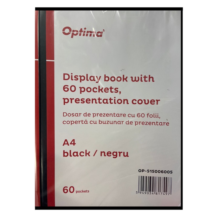 Mapa de prezentare, A4, cu 60 folii, coperta rigida, Optima - negru