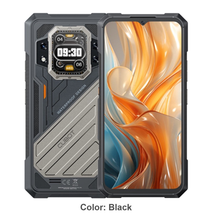 Мобилен телефон Cubot KingKong X Pro, черен, 5G, 6.72" FHD+ 144Hz двоен екран, 24GB RAM (24GB+24GB разширяема), 256GB ROM, Android 14, MediaTek Dimensity 8200, 100MP+32MP, NFC, 10200mAh, две SIM карти