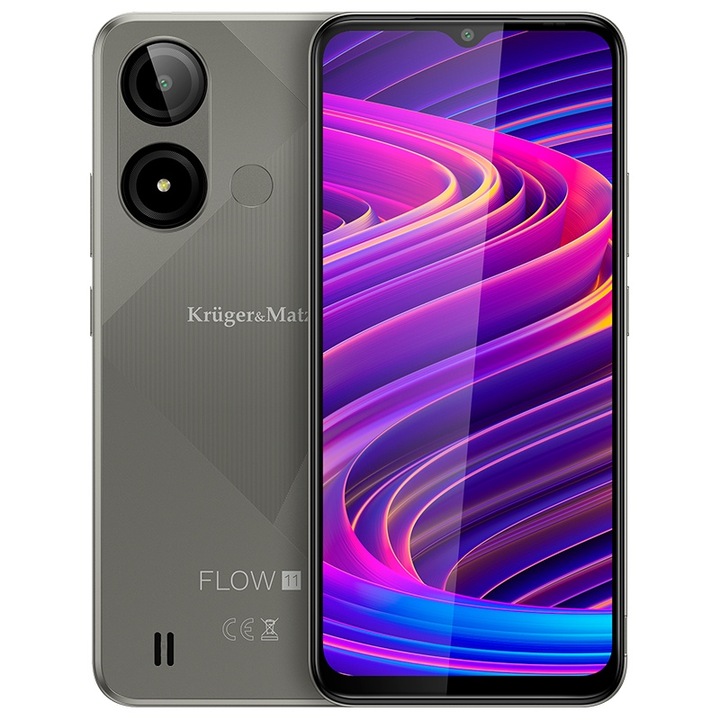 Telefon Mobil Kruger&Matz Flow 11 4/64 GB, Dual Sim, Diagonala Ecran 6.56”, Culoare Gri/Auriu