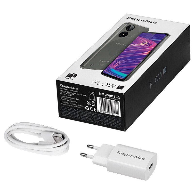 Telefon Mobil Kruger&Matz Flow 11 4/64 GB, Dual Sim, Diagonala Ecran 6.56”, Culoare Gri/Auriu