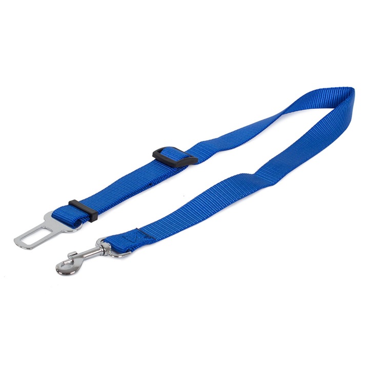 VarioShop® колан за кола за кучета и котки, каишка, регулируем, двоен дизайн на системата за безопасност, син