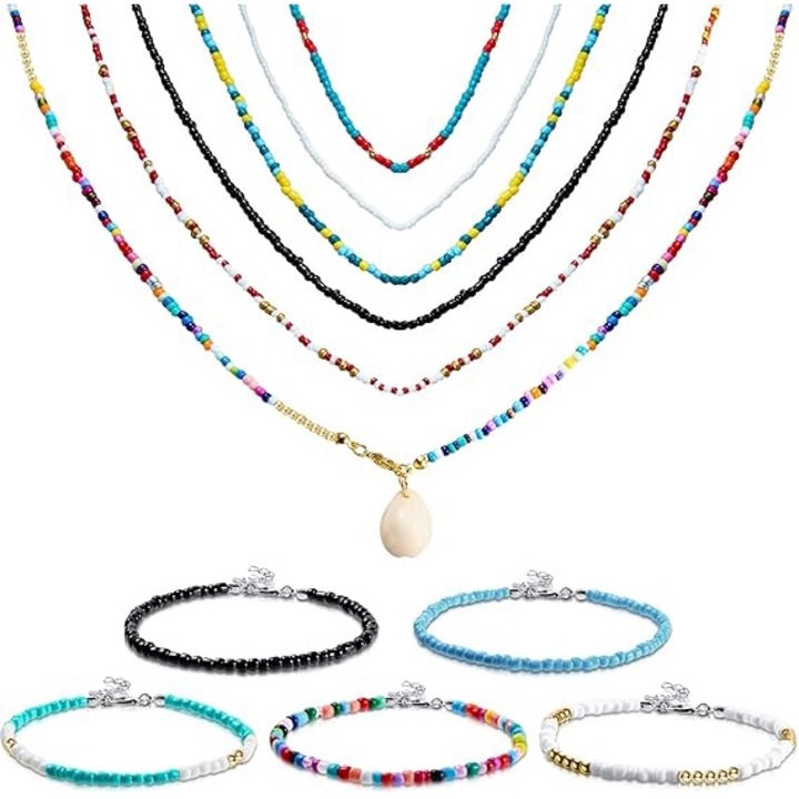 Set 11 Coliere si Bratari pentru Femei, lucrate manual, multicolor