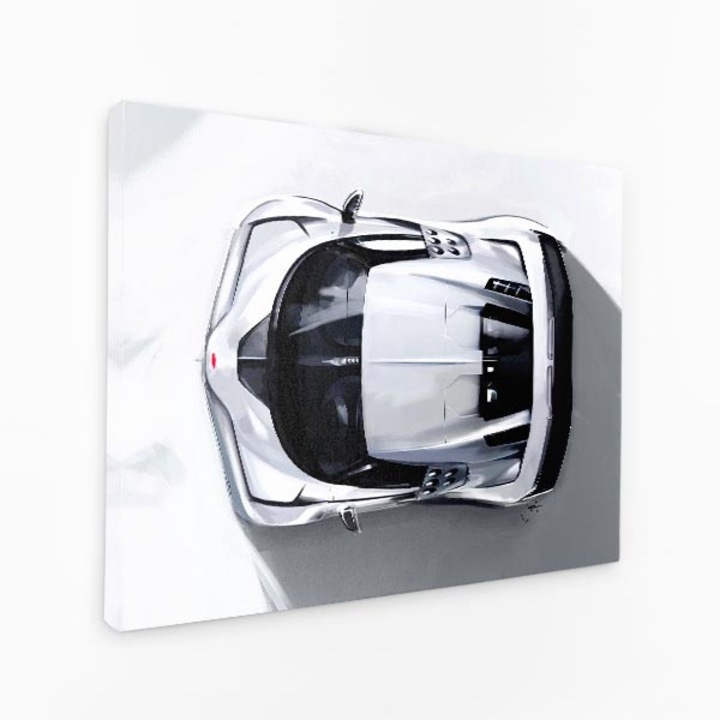 Картина на платно - Бял автомобилен двигател Рисуване Произведение на изкуството - 30x50 см