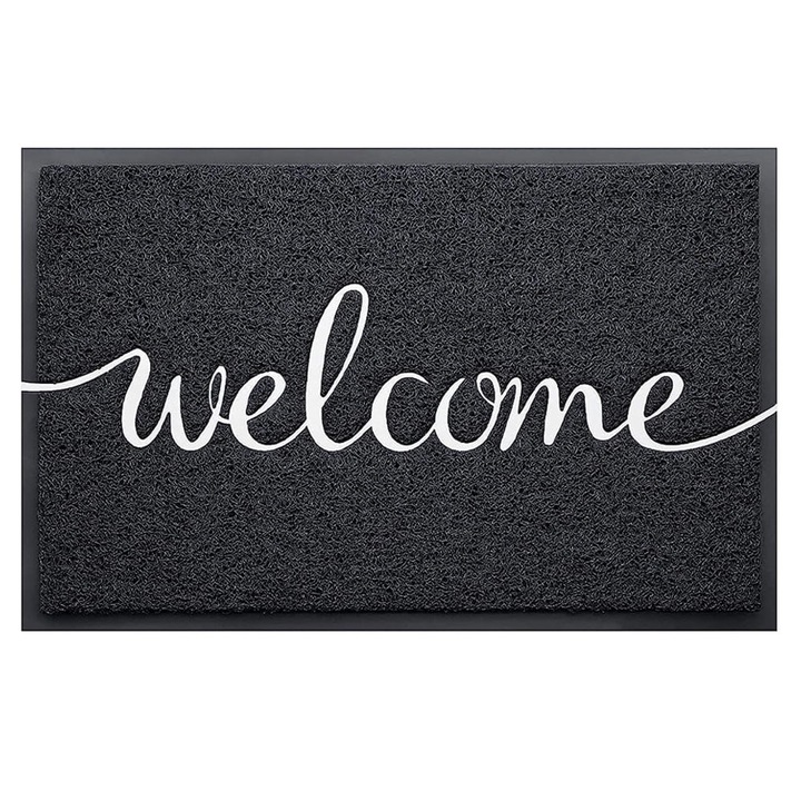 Lábtörlő, fekete, 45x75cm, PVC, egyszerű design, 1 db-os készlet.