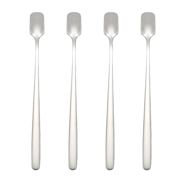 Комплект чаени лъжички с дълга дръжка, неръждаема стомана, сребро, 4 бр.