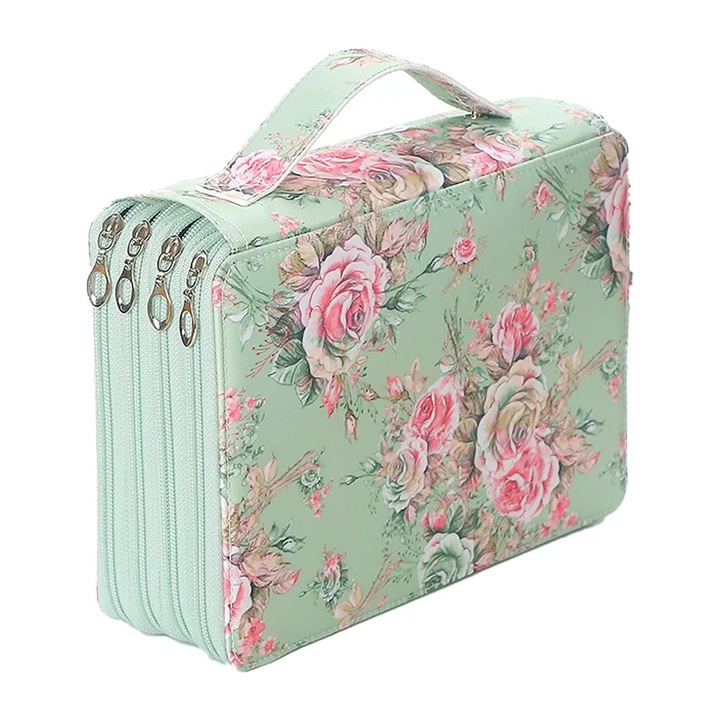 Моливник с 200 гнезда, голям органайзер за цветни моливи, 3-слоен дизайн, многоцветен, с подвижни дръжки