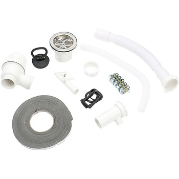 Kit montare chiuveta de bucatarie cu o cuva Kring KR-SNK3/KR-SNK4, sifon 52 mm, valva, 10 clipsuri si garnitura etansare Kit montare chiuveta de bucatarie cu o cuva Kring KR-SNK3/KR-SNK4, sifon 52 mm, valva, 10 clipsuri si garnitura etansare