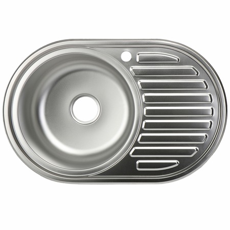 Chiuveta de bucatarie cu o cuva si scurgator Kring, 770x500mm, adancime 180mm, orientare cuva stanga, inox, finisaj texturat, montare pe blat