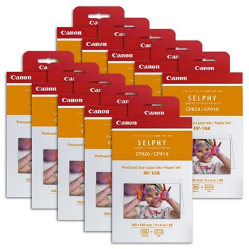 Kit 10 SETURI Canon RP-108 (Ribon + set hartie pentru Canon Selphy: CP820, CP910, CP1000, CP1200) Kit 10 SETURI Canon RP-108 (Ribon + set hartie pentru Canon Selphy: CP820, CP910, CP1000, CP1200)