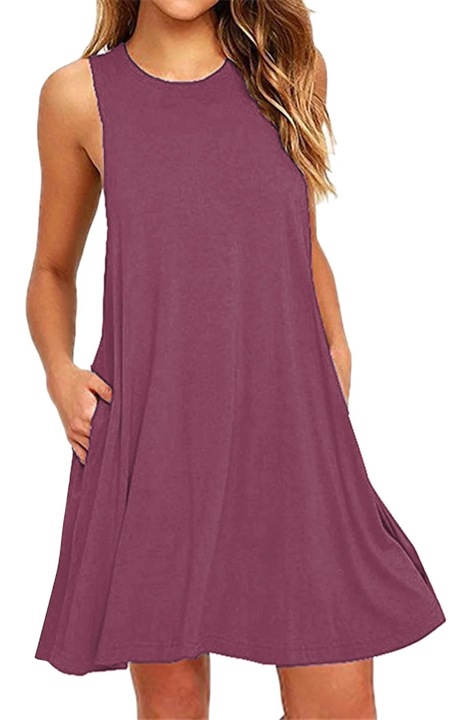 Лятна рокля, без ръкави, презрамки около деколтето, лилаво, полиестер, M INTL
