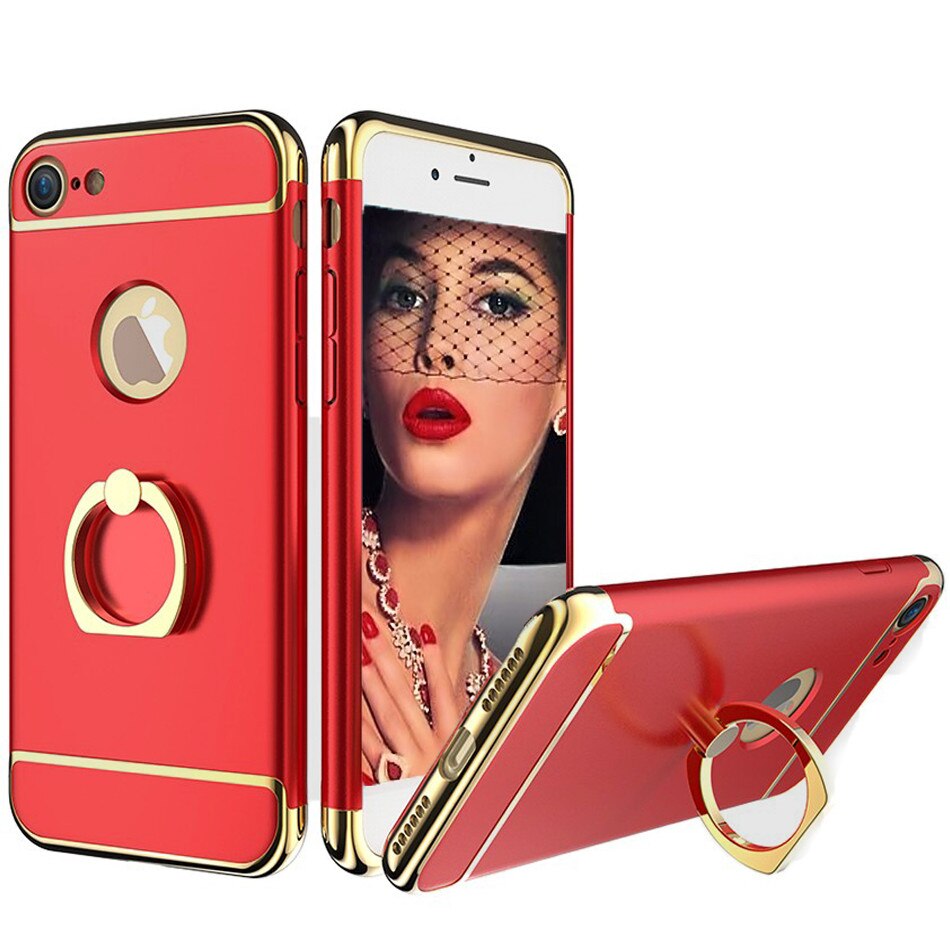 Set Complet Husa telefon Iphone 7 Plus ofera protectie 3in1 Ultrasubtire - Deluxe Red Ring+ Folie sticla