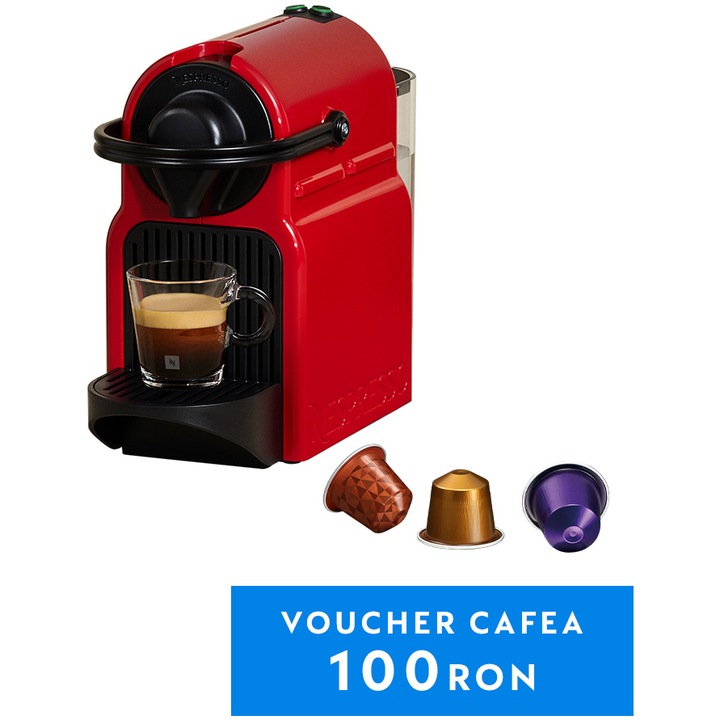 Espressor KRUPS cu capsule Nespresso Inissia XN100510, 1260W, 19 Bar, 0.7L, Rosu + set capsule degustare