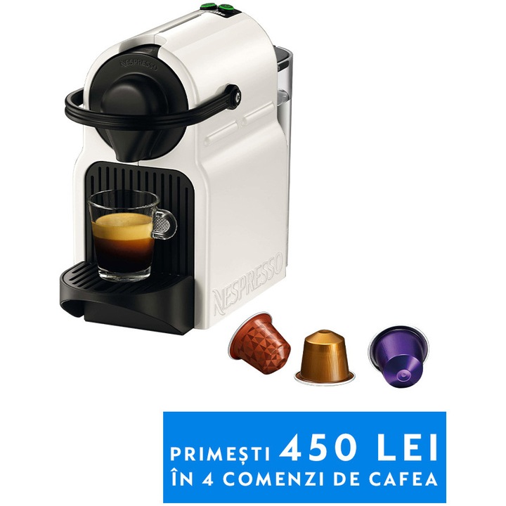 Espressor KRUPS cu capsule Nespresso Inissia XN100110, 1260W, 19 Bar, 0.7L, Alb, + set capsule degustare + set capsule degustare