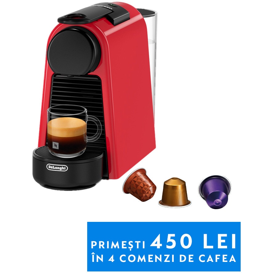 Espressor Nespresso by De'Longhi Essenza Mini Ruby Red, 19 bari, 1260 W, Rosu, set capsule degustare inclus