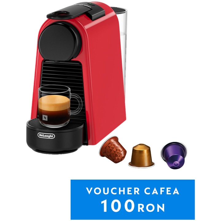 Espressor Nespresso by De'Longhi Essenza Mini Ruby Red, 19 bari, 1260 W, Rosu, set capsule degustare inclus