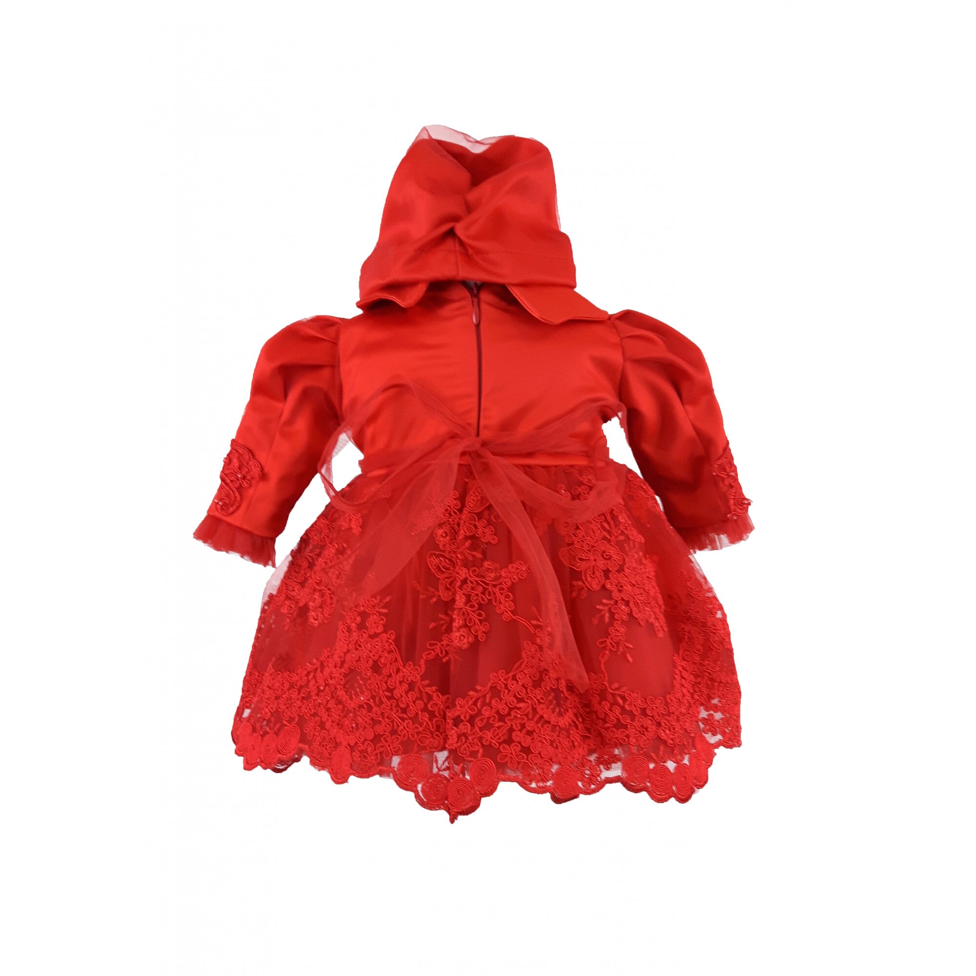 Rochie Pentru Botez Dantela Rosie Cu Margele Turban Si Botosei Asortati 0 3 Luni Emag Ro