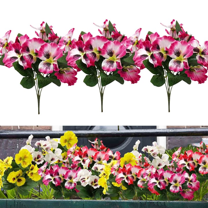 Flori artificiale panselute YANYXR pentru exterior decor multicolor 15x15cm