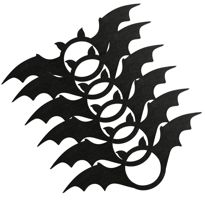 Комплект от 6 дървени салфетници с дизайн на прилеп за Хелоуин, черни