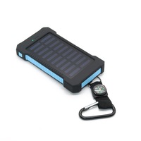 Acumulator extern power bank, camping, brand Pyramid®, 10000 mAh, cu incarcare solara, busola, carabiniera si lanterna LED pentru calamitati naturale, functie SOS, Albastru