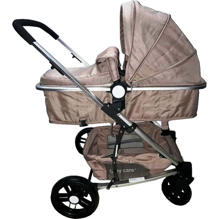 Количка за новородени 2 в 1 Baby Care™ PRO YK-18, Алуминиева рамка, Landou, 3-степенна регулируема облегалка, Кафява
