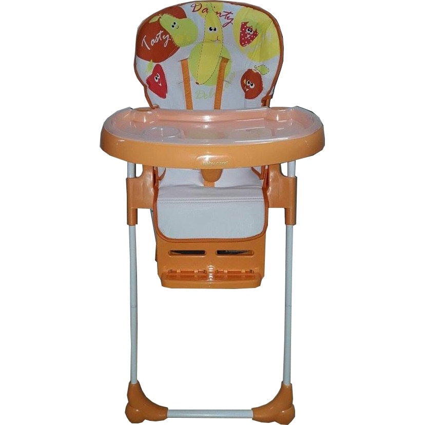 Scaun de masa pentru copii si bebe Baby Care™ reglabil in 3 trepte,pliabil, centura de siguranta, sezut comfortabil, masuta detasabila, functie scoica, Portocaliu