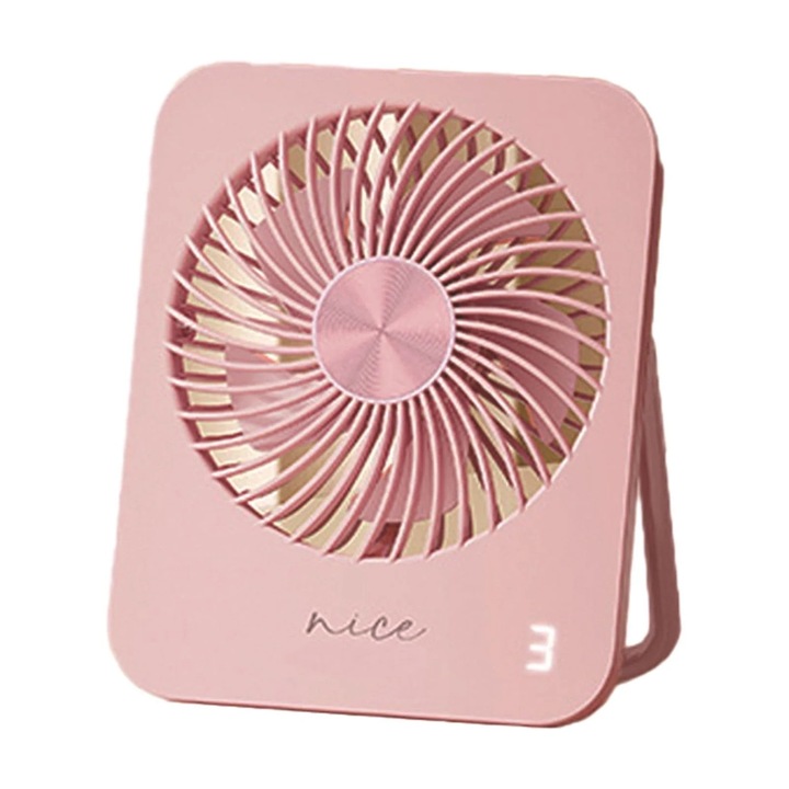 Преносим настолен вентилатор, 3 скорости, въртене на 180°, розов
