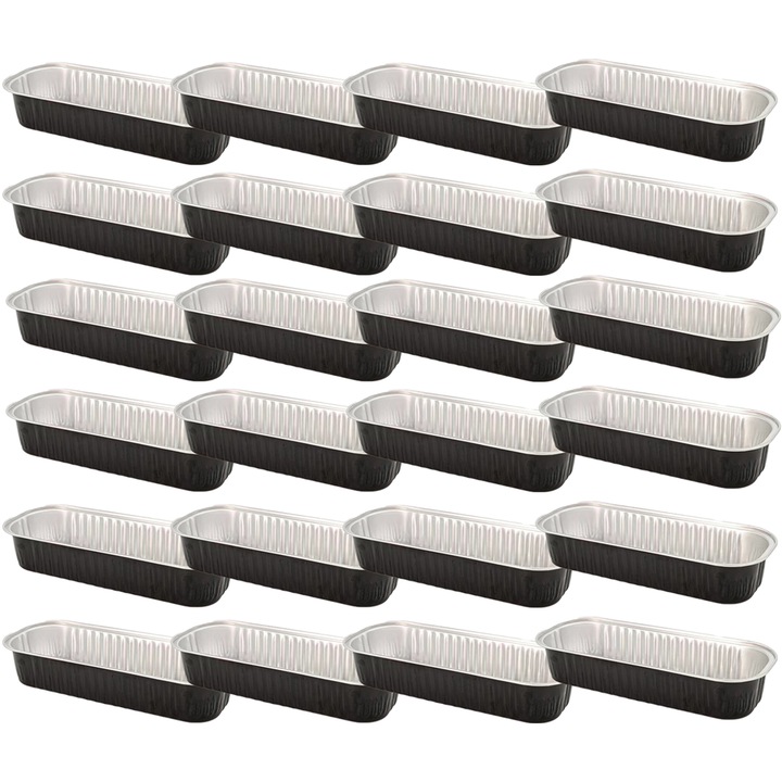 Set 100 tavi mini pentru prajituri, Enforose, 6.5x2.5x1.2 in, folie de aluminiu, cu capac