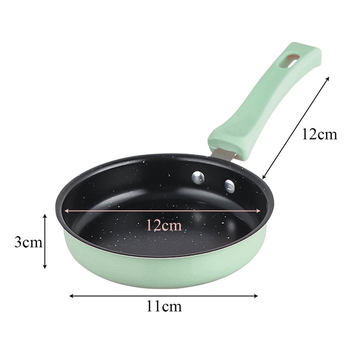 Mini serpenyő, tapadásmentes, zöld fekete és fehér pöttyökkel, 12cm