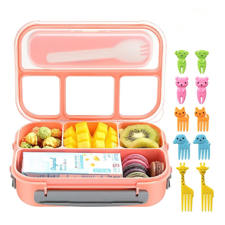 Enforose ételtároló doboz készlet, 1000 ml, különböző színek, rekeszekkel, villával és kanállal