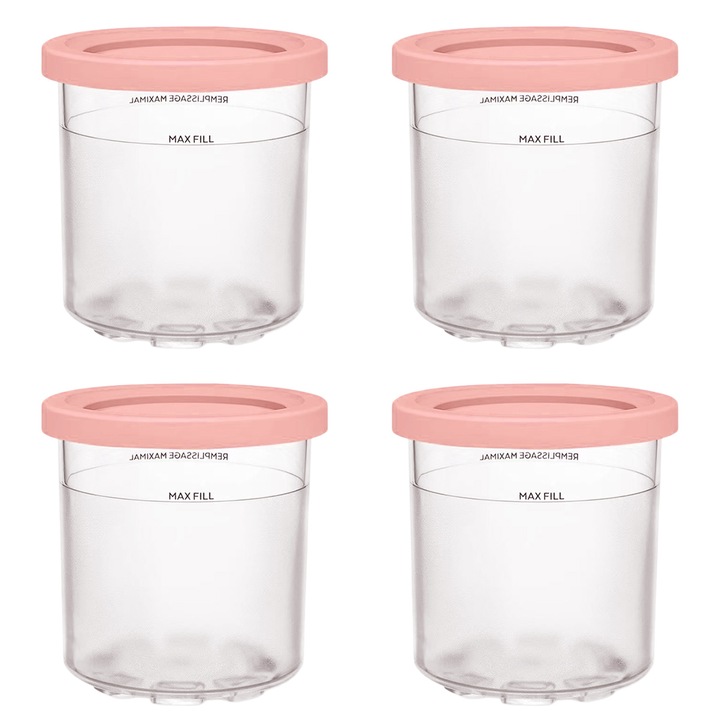 Set 4 recipiente pentru Ninja Creami, Enforose, Roz/Transparent, Neopren