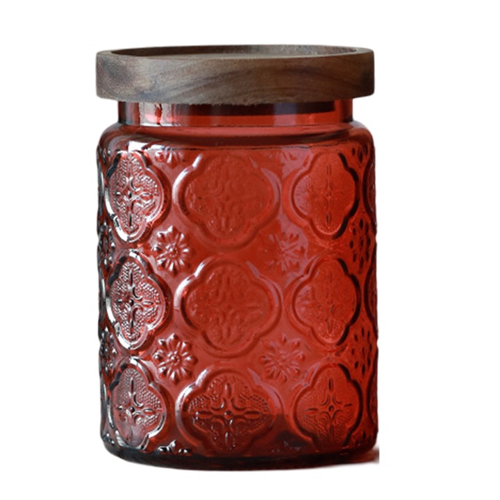 Canistra de sticla, borcan de bomboane cu capac, borcan de zidar colorat vintage pentru bucatarie Borcan decorativ pentru cafea, ceai, bomboane, biscuiti, borcan dragut