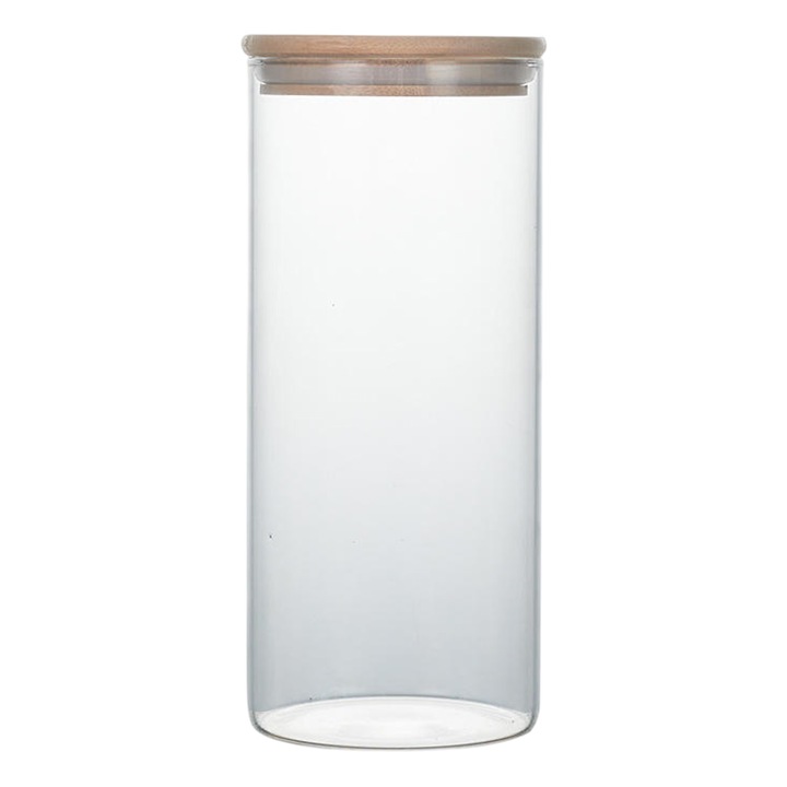 Кутия за съхранение от боросиликатно стъкло с бамбуков капак, прозрачна, голям капацитет, за чай и бонбони