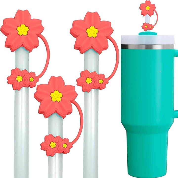 Капак със сламка за чаша - Капак със сламка с цветя 10 мм Аксесоари за сламки за чаши от 30 40 унции Капак със сламка с 3D черешов цвят 3 бр.