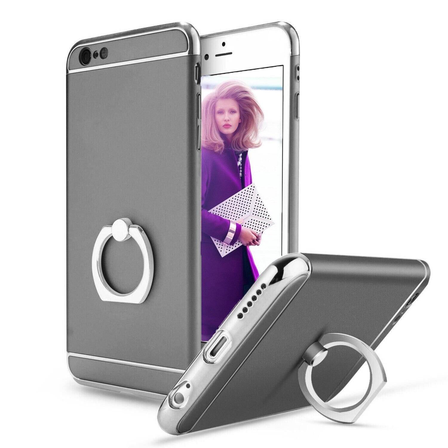 Husa telefon Iphone 6 Plus / 6S Plus offera protectie 3in1 Ultrasubtire - Grey S Ring